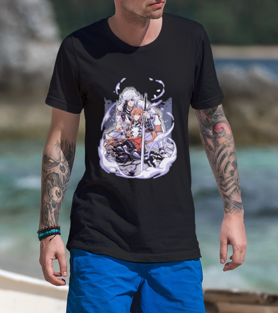 Tragic Couple Heart Anime Fantasy Duo With Sword And Armor T-Shirt