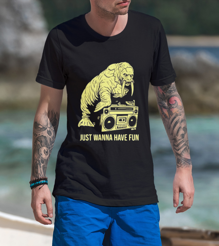 Walrus DJ Just Wanna Have Fun With Boombox T-Shirt