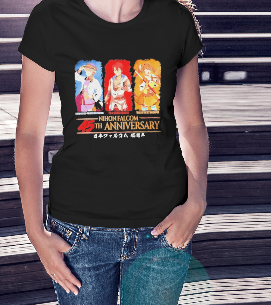 Nihon Falcom 45th Anniversary Characters Illustration In Japanese T-Shirt