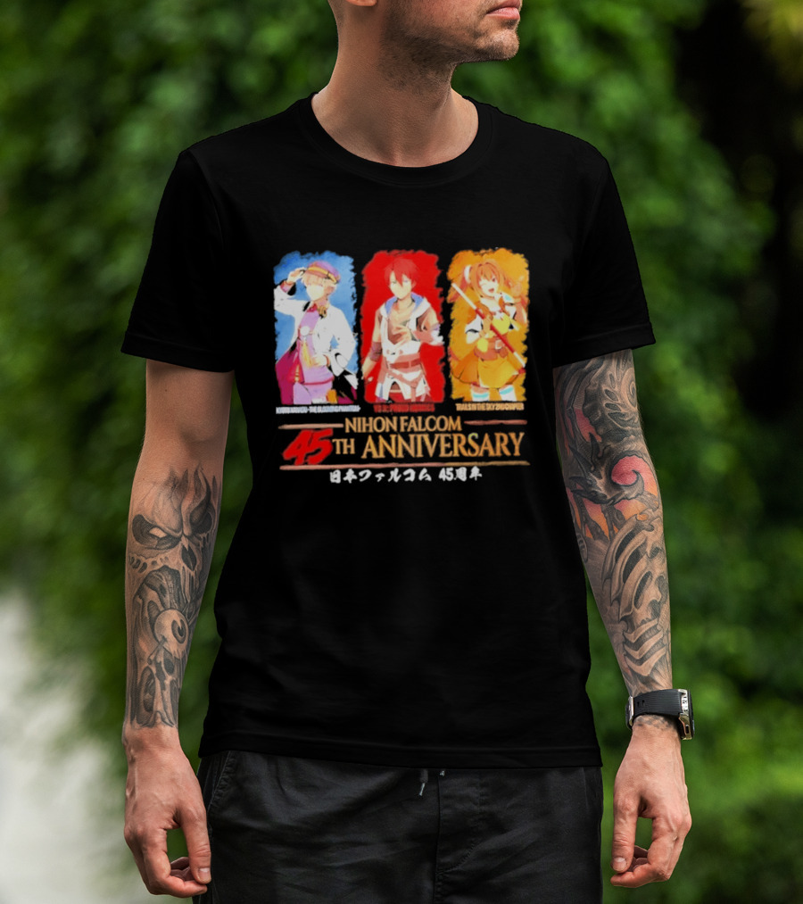 Nihon Falcom 45th Anniversary Characters Illustration In Japanese T-Shirt