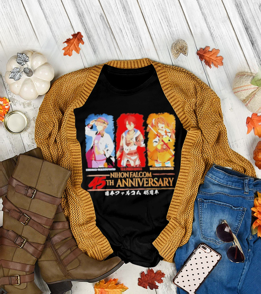 Nihon Falcom 45th Anniversary Characters Illustration in Japanese T-Shirt