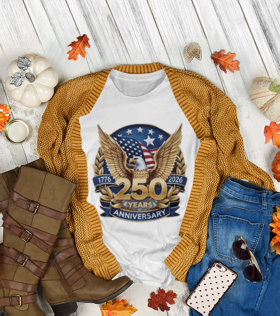 USA 1776 2026 250 Years Anniversary Emblem with Bald Eagle and American Flag T-Shirt