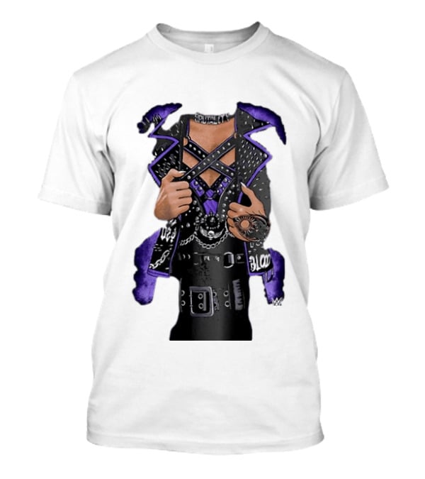 WWE Rhea Ripley Leather Jacket Chains Studs Purple Black Gear T-Shirt