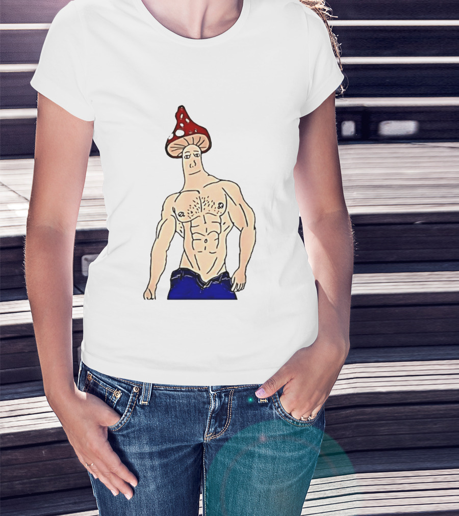 Wojak Shroomjak Buff Gym Meme Mushroom Head T-Shirt