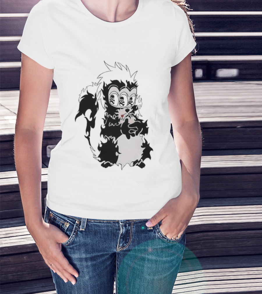Three Eyed Skunk With Skull Eyes Surreal Creature T-Shirt