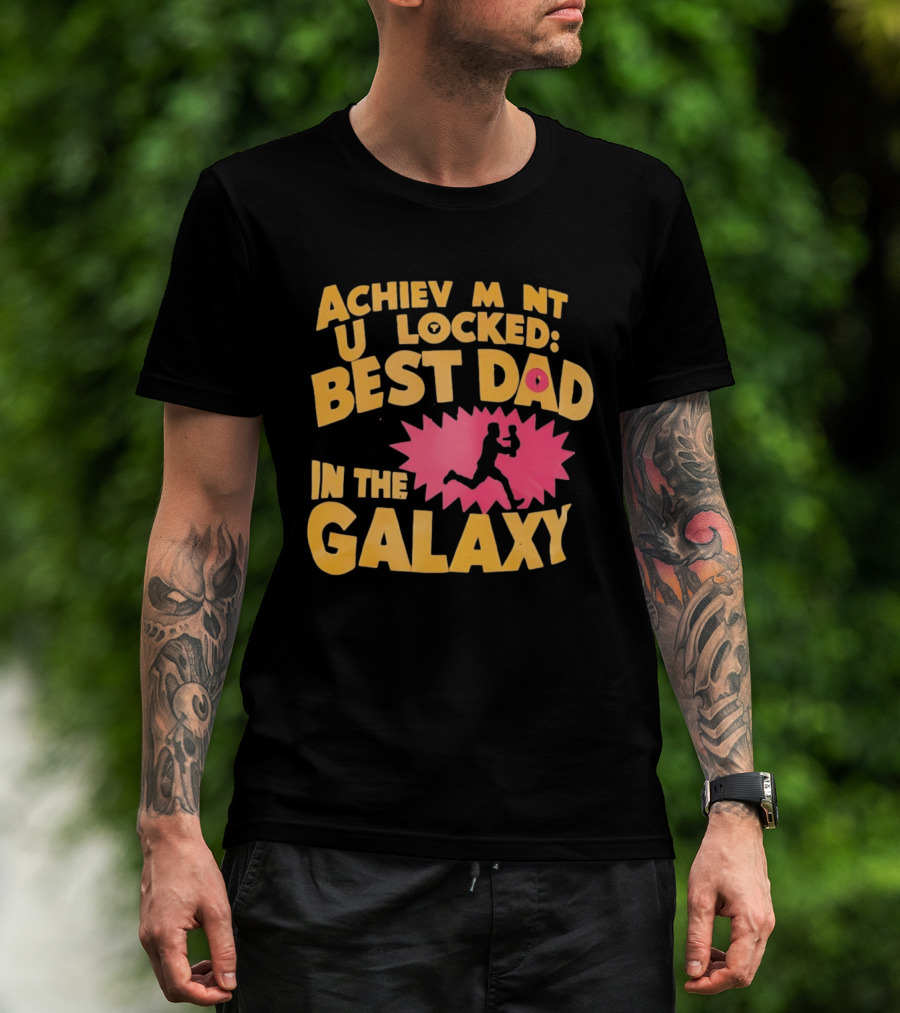 Achievement Unlocked Best Dad In The Galaxy Running With Child T-Shirt