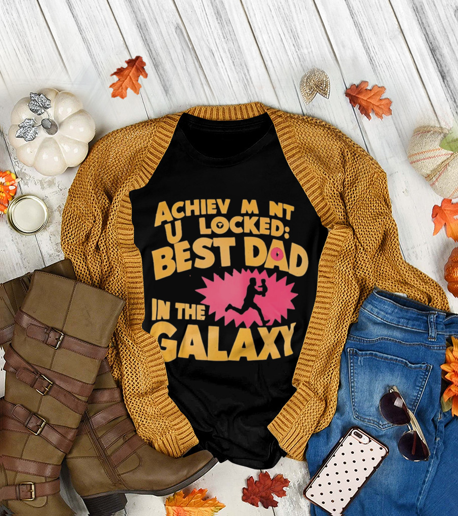 Achievement Unlocked Best Dad in the Galaxy Running with Child T-Shirt