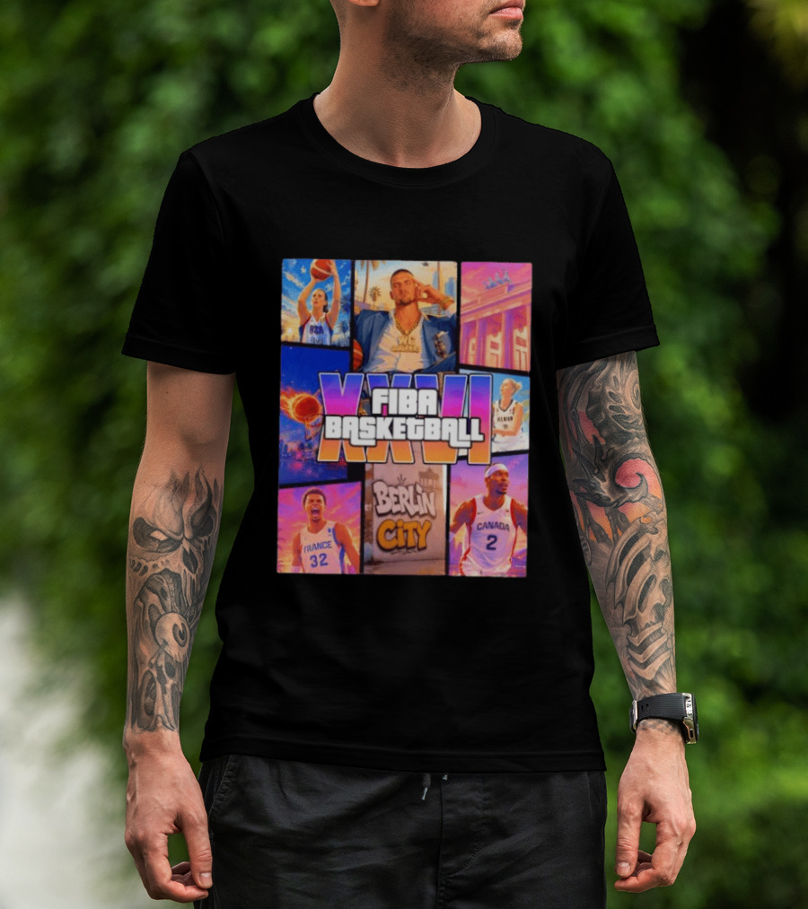 FIBA Basketball XXVII Berlin City Caitlin Clark USA Victor Wembanyama France Shai Gilgeous Alexander Canada T-Shirt