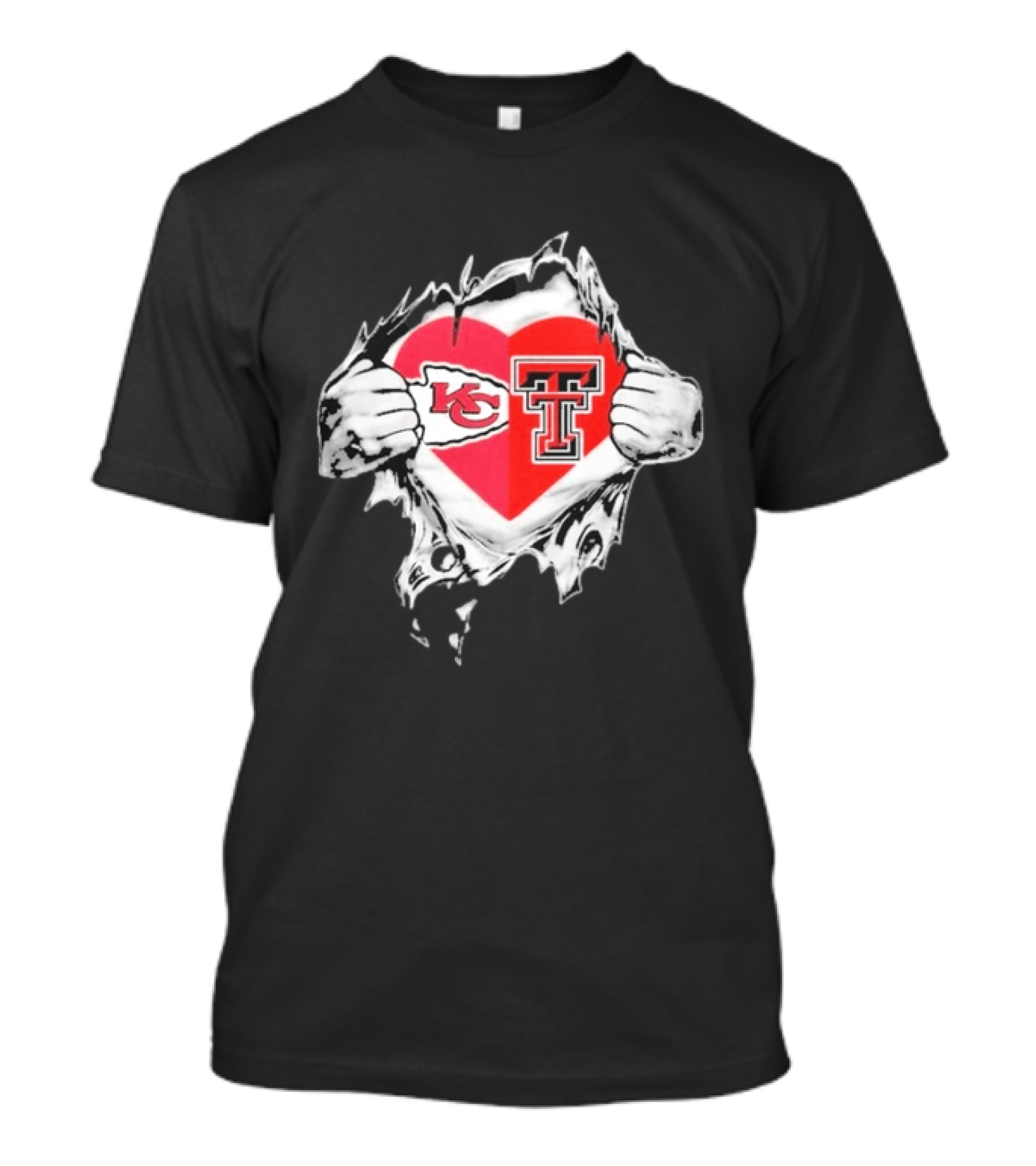 Chiefs Texas Tech Red Raiders Heart Emblem Torn Reveal T-Shirt