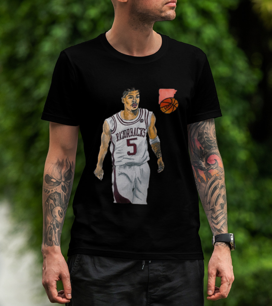 Razorbacks Number 5 Basketball Player Artwork Exclusively D To The A T-Shirt