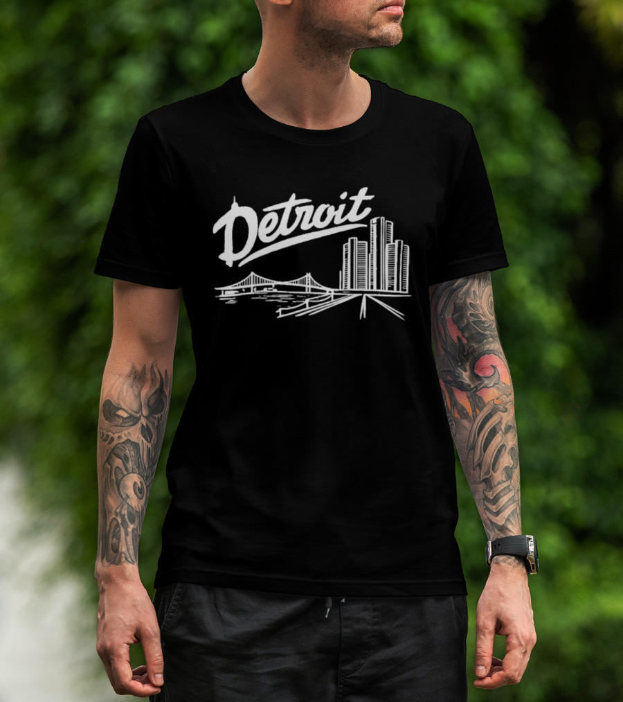 Detroit Skyline Renaissance Center Ambassador Bridge Cityscape T-Shirt