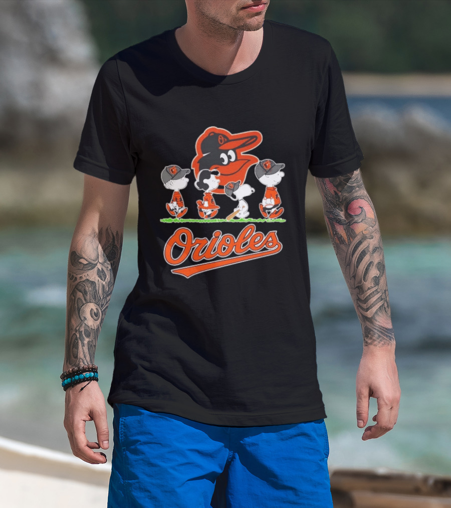 Orioles Peanuts Characters Snoopy Charlie Brown Lucy Baseball T-Shirt