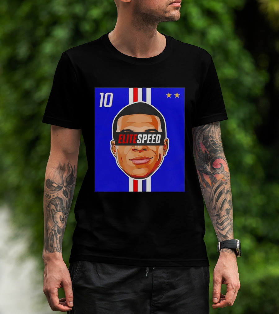 10 Kylian Mbappe Elite Speed France Football Big Head Two Stars T-Shirt