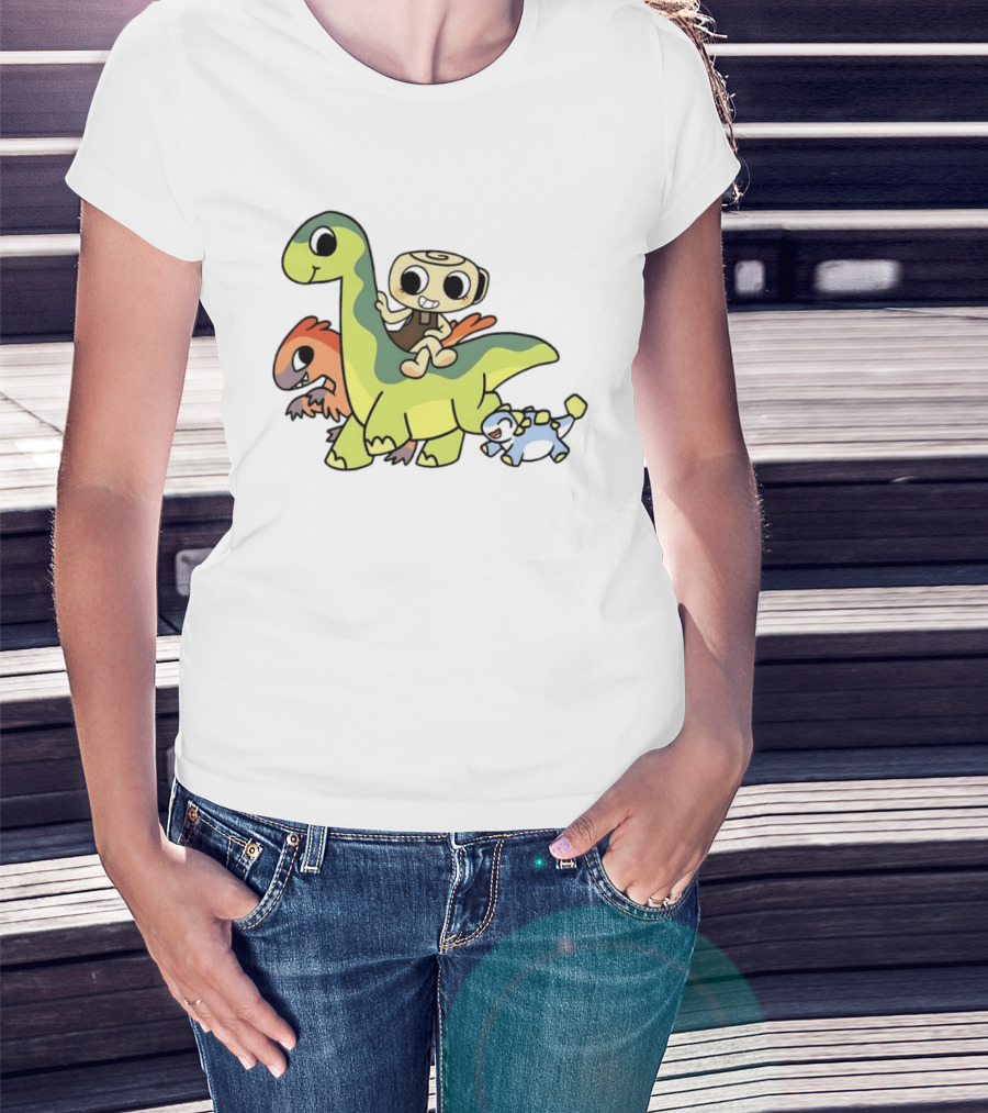 Cinnamon Roll Riding Dinosaurs Cute Cartoon Characters T-Shirt
