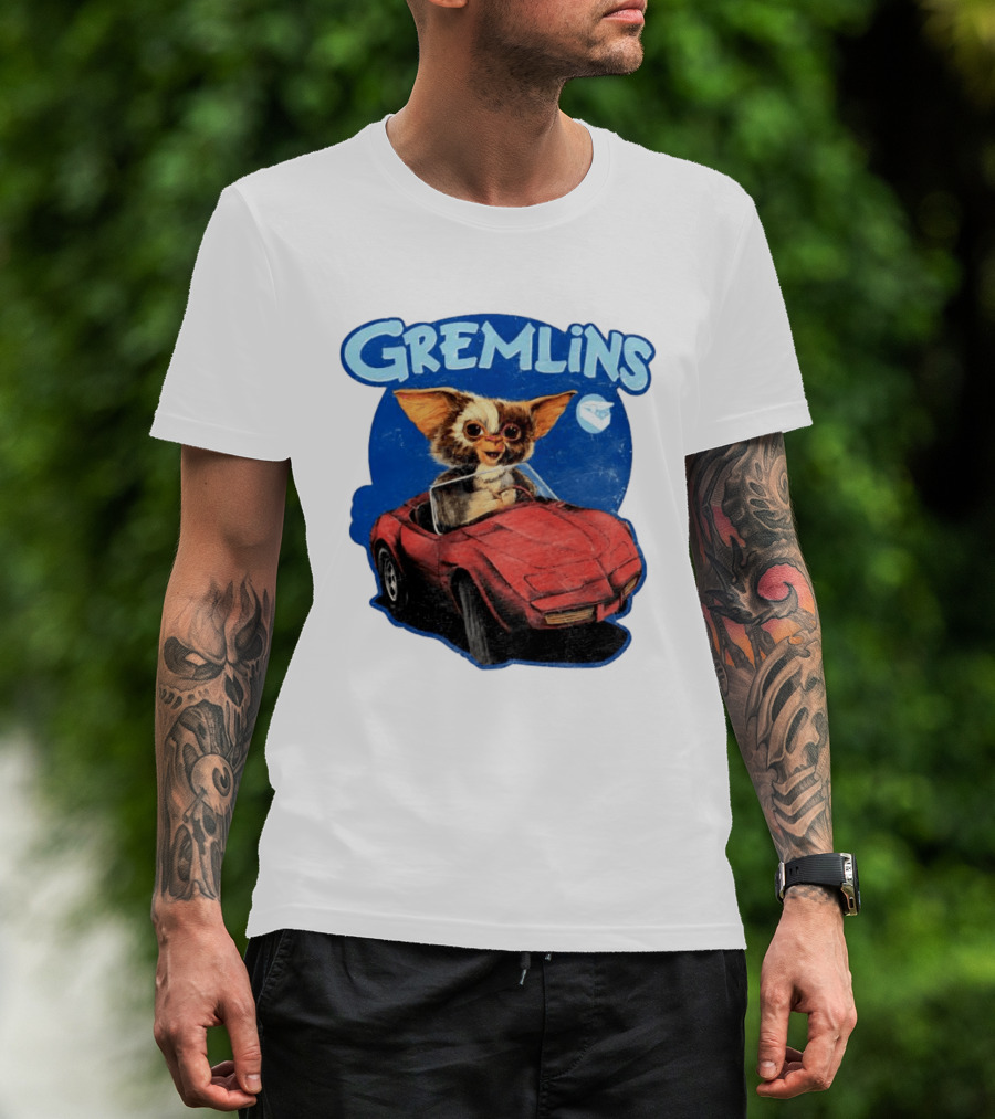 Gizmo Gremlins Driving Red Sports Car Retro Movie Fan T-Shirt