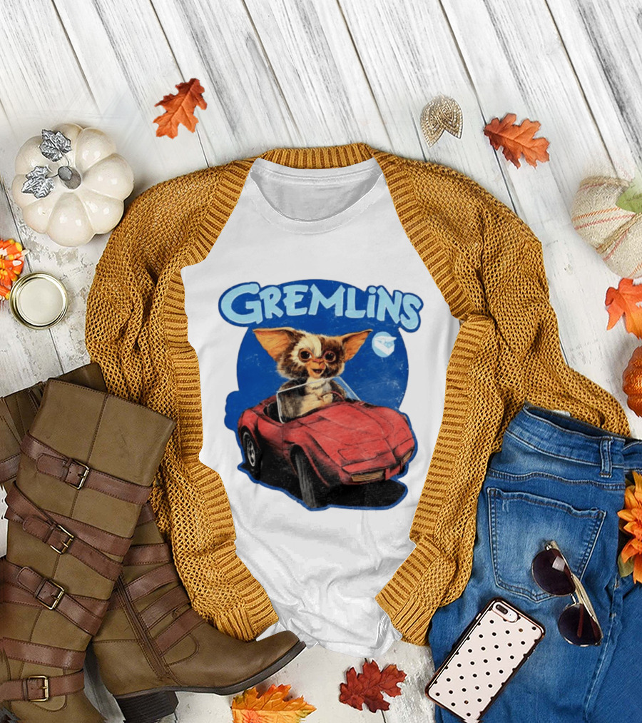 Gizmo Gremlins Driving Red Sports Car Retro Movie Fan T-Shirt
