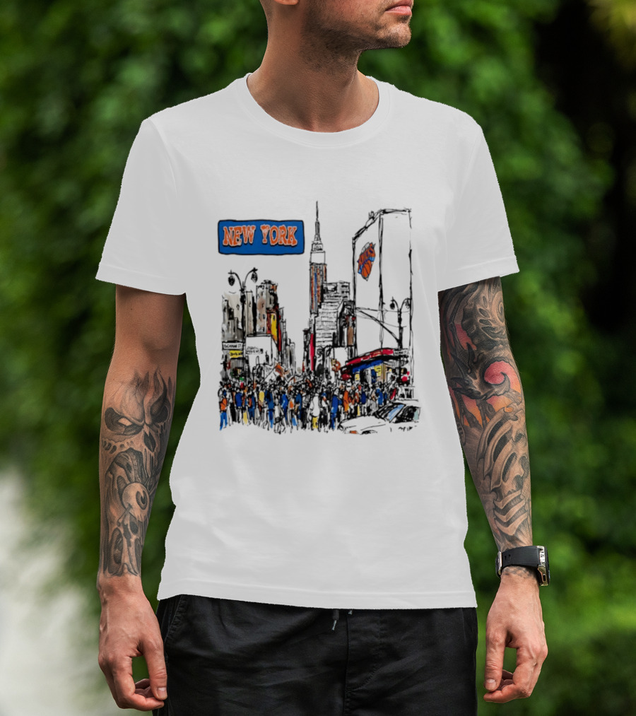 New York Knicks NBA City Skyline Street Scene Basketball Team T-Shirt