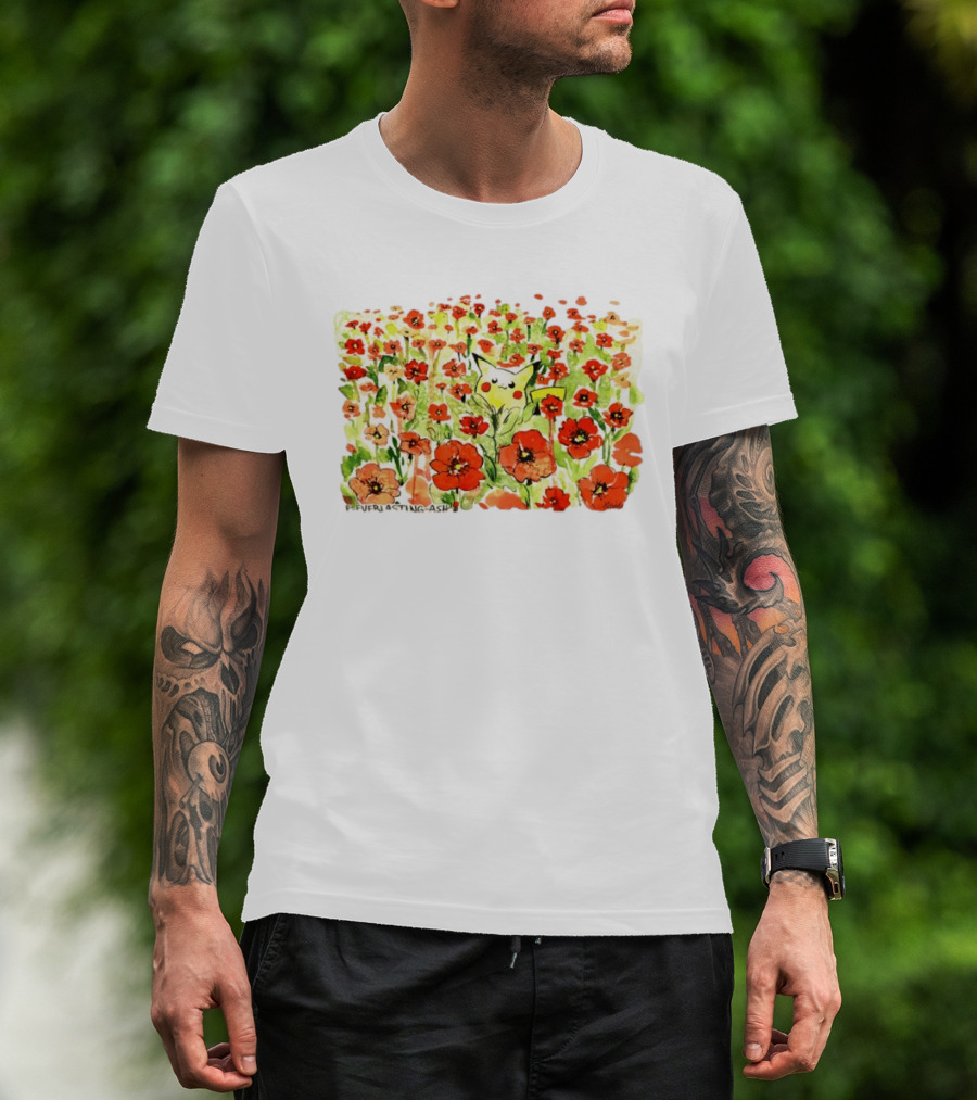 Pikachu Pokemon Everlasting Ash Floral Field T-Shirt