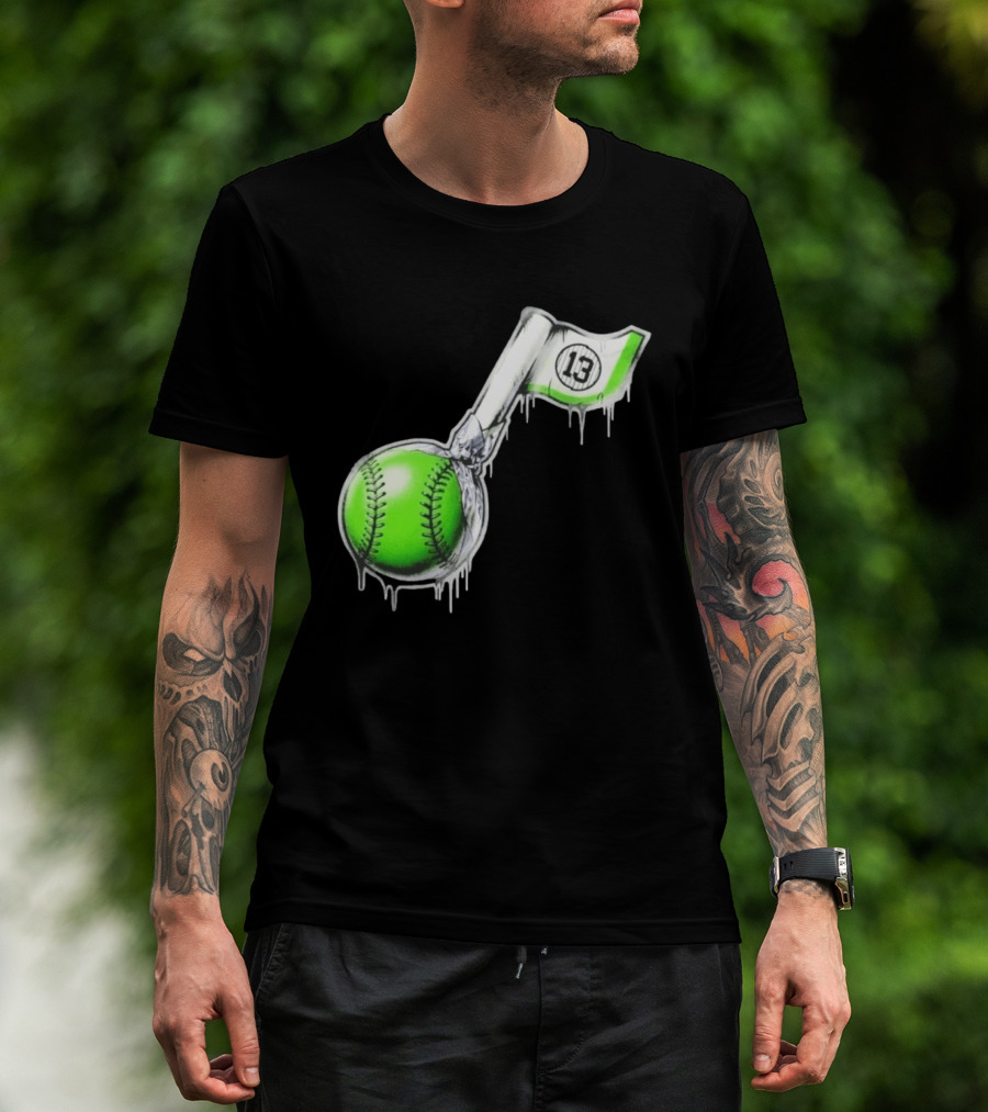 13 Baseball Lollipop Dripping Ice Cream Green Ball T-Shirt
