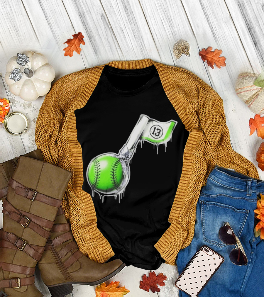13 Baseball Lollipop Dripping Ice Cream Green Ball T-Shirt
