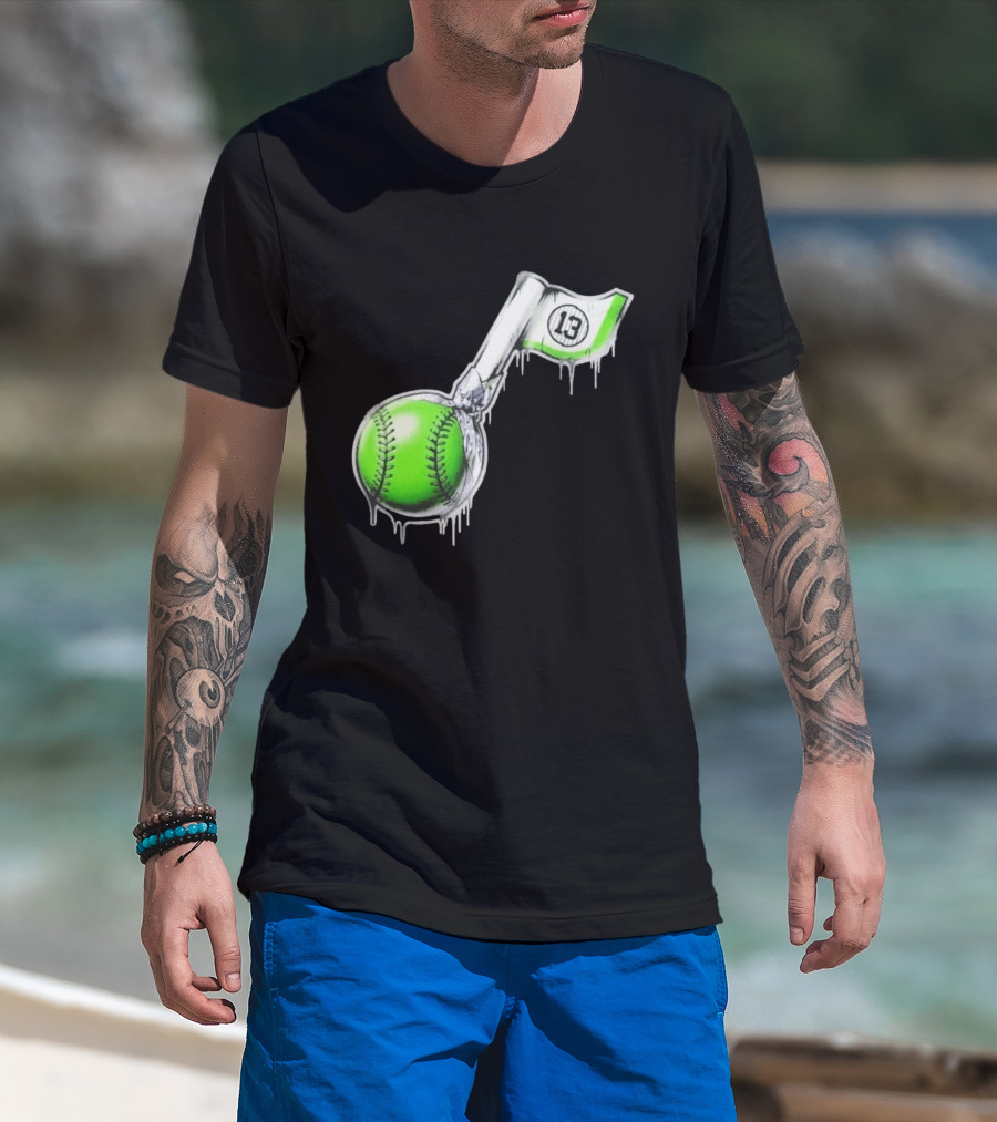 13 Baseball Lollipop Dripping Ice Cream Green Ball T-Shirt