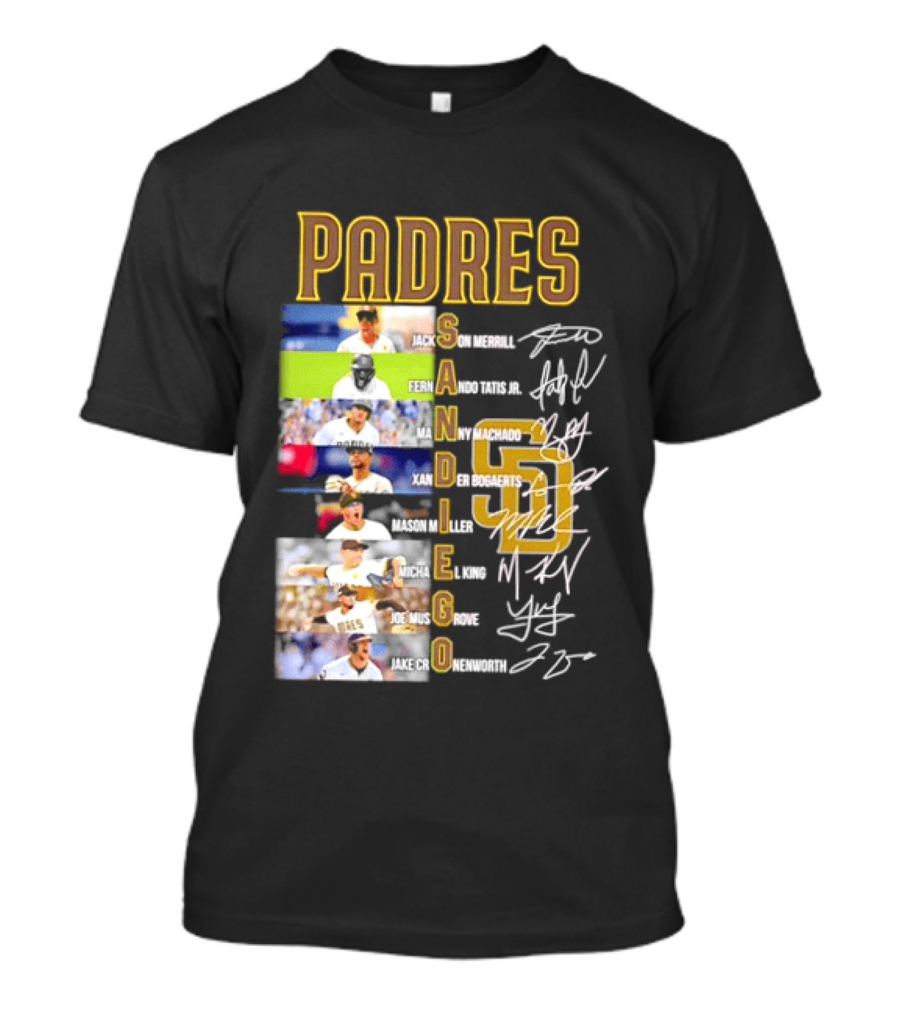 Padres San Diego Jackson Merrill Fernando Tatis Jr Manny Machado MLB Team Logos T-Shirt