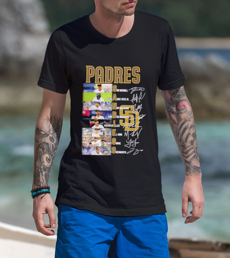 Padres San Diego Jackson Merrill Fernando Tatis Jr Manny Machado MLB Team Logos T-Shirt