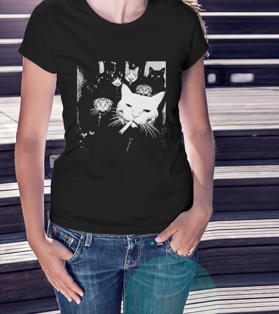 Smoking Cats Street Gang Hardened Feline Crew Members Motorcycle Club T-Shirt