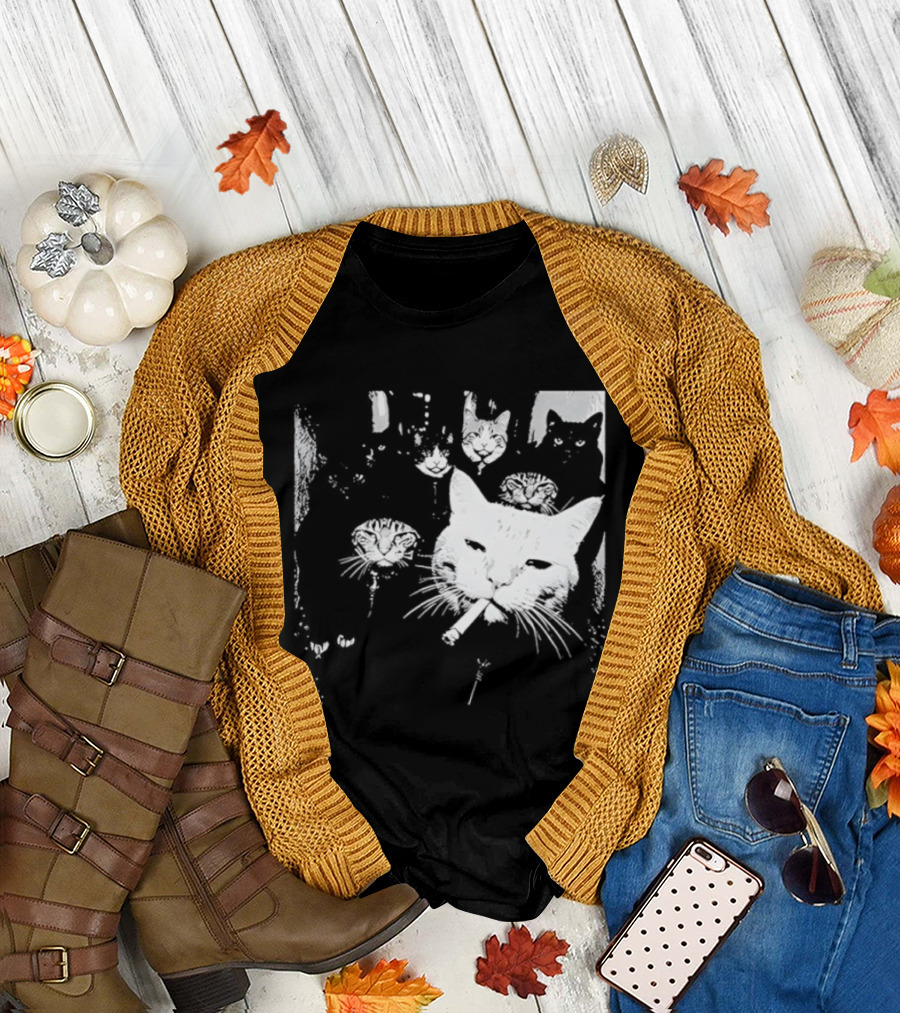 Smoking Cats Street Gang Hardened Feline Crew Members Motorcycle Club T-Shirt