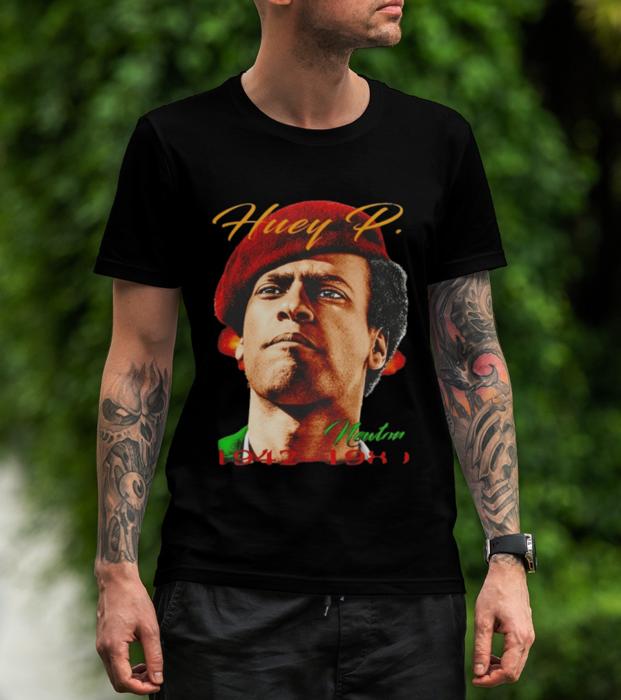 Huey P. Newton 1942 1989 Red Beret Green Jacket T-Shirt