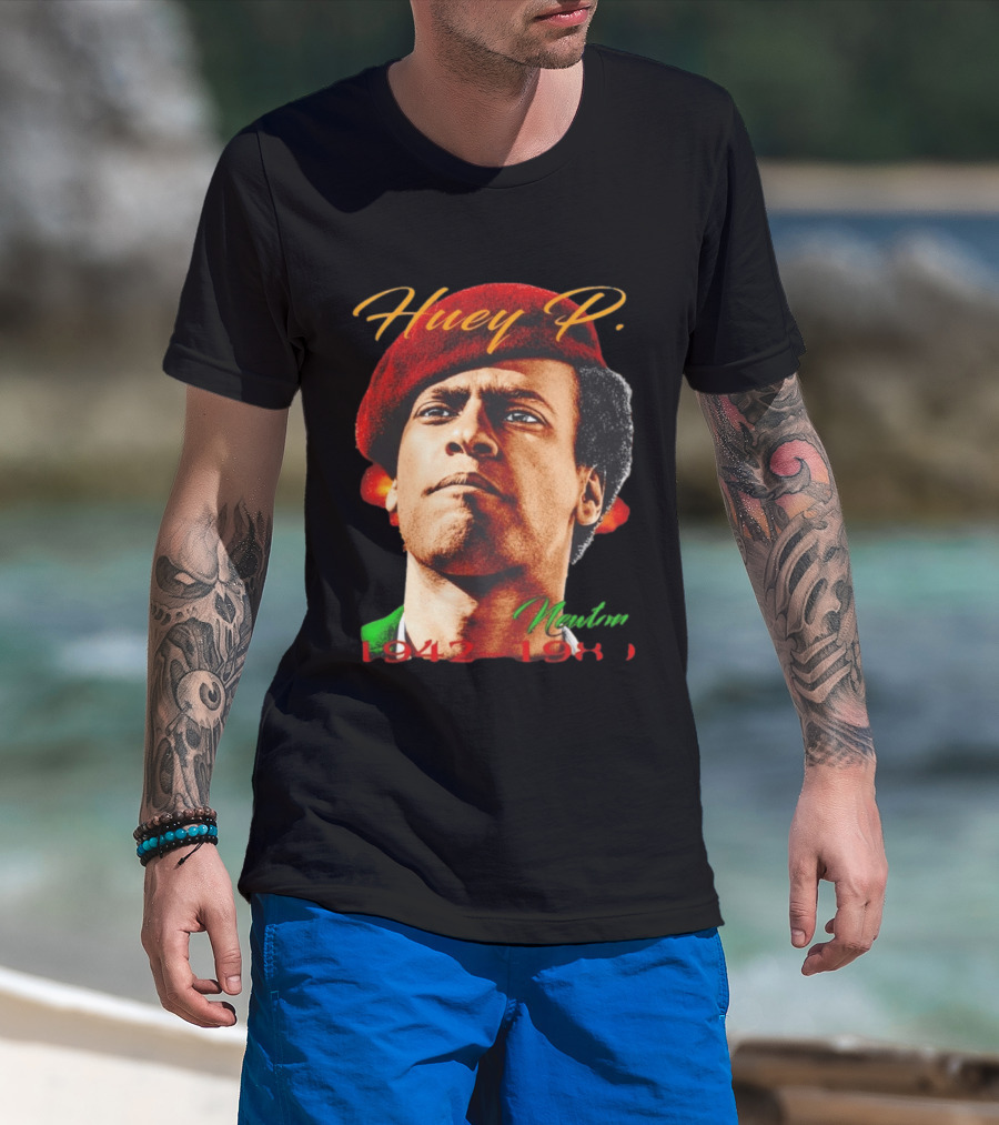 Huey P. Newton 1942 1989 Red Beret Green Jacket T-Shirt