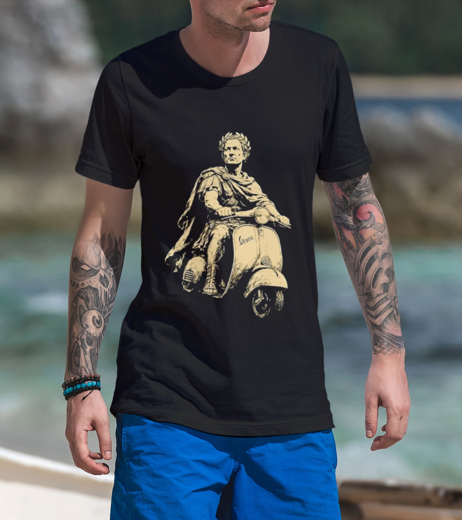 Julius Caesar Vespa Scooter Roman Warrior Motif T-Shirt