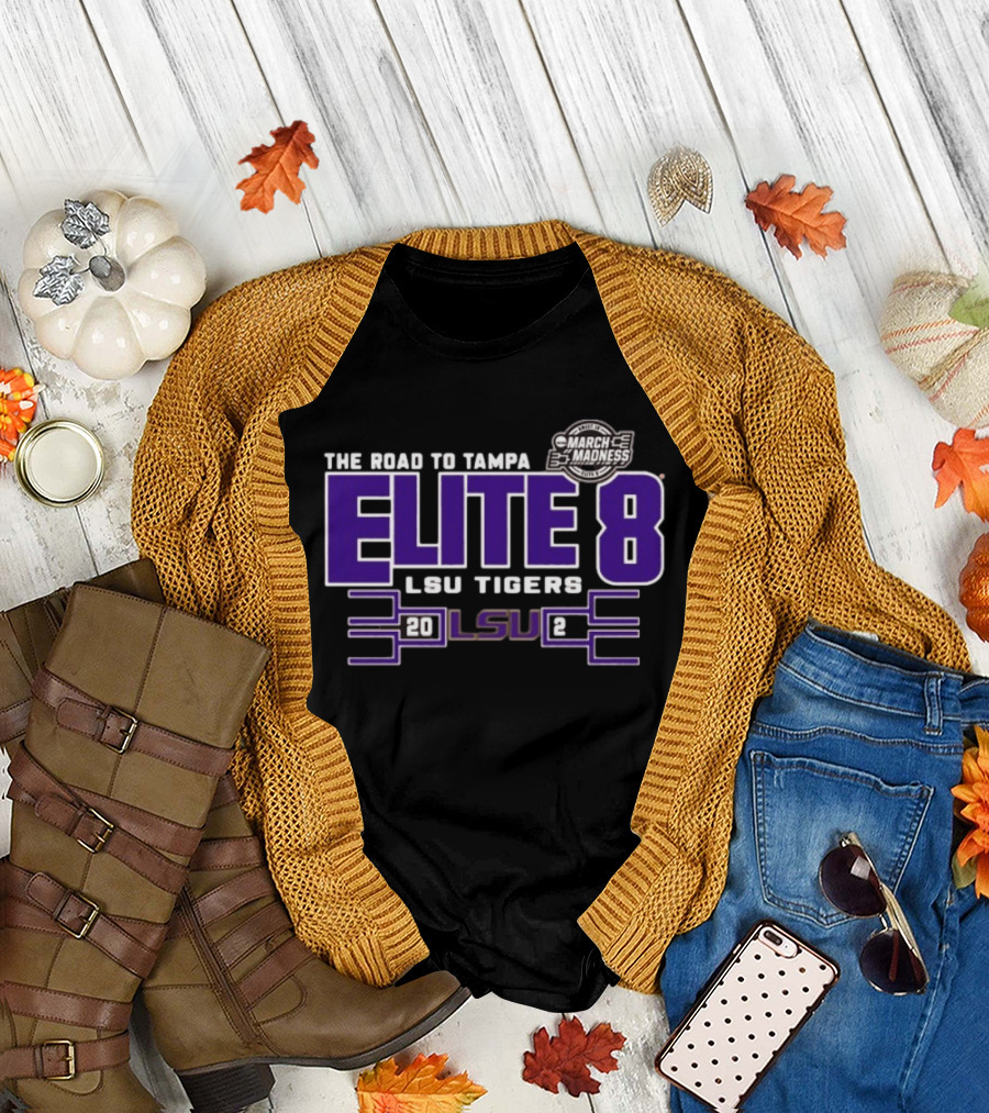The Road To Tampa March Madness Elite 8 LSU Tigers 2025 NCAA Women's Basketball Tournament T-Shirt