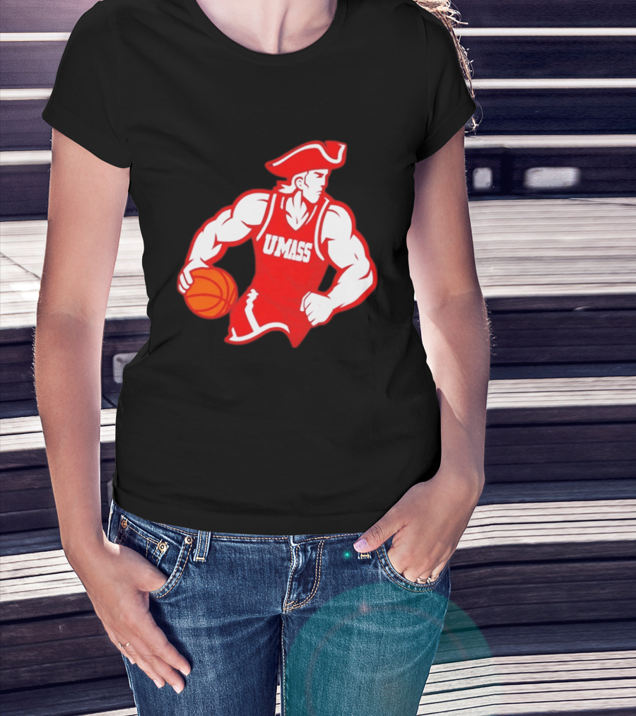 UMass Basketball Player Minuteman Holding Basketball T-Shirt