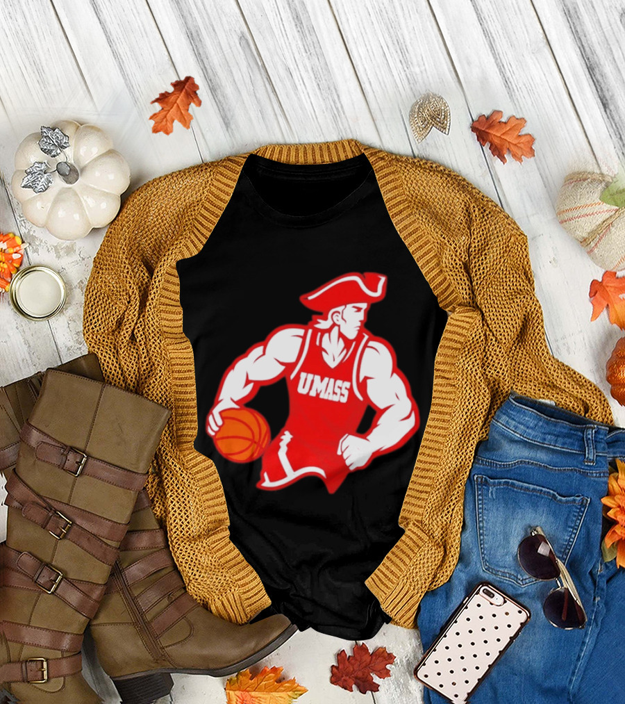 UMass Basketball Player Minuteman Holding Basketball T-Shirt