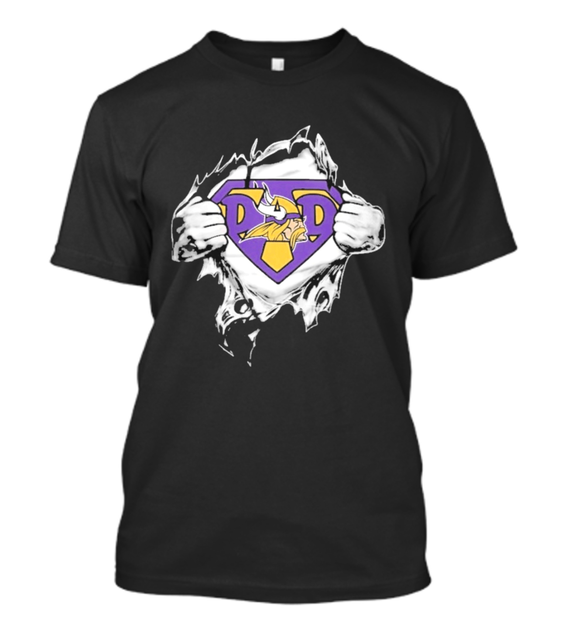 Minnesota Vikings Super Dad Purple Yellow Ripped Chest T-Shirt