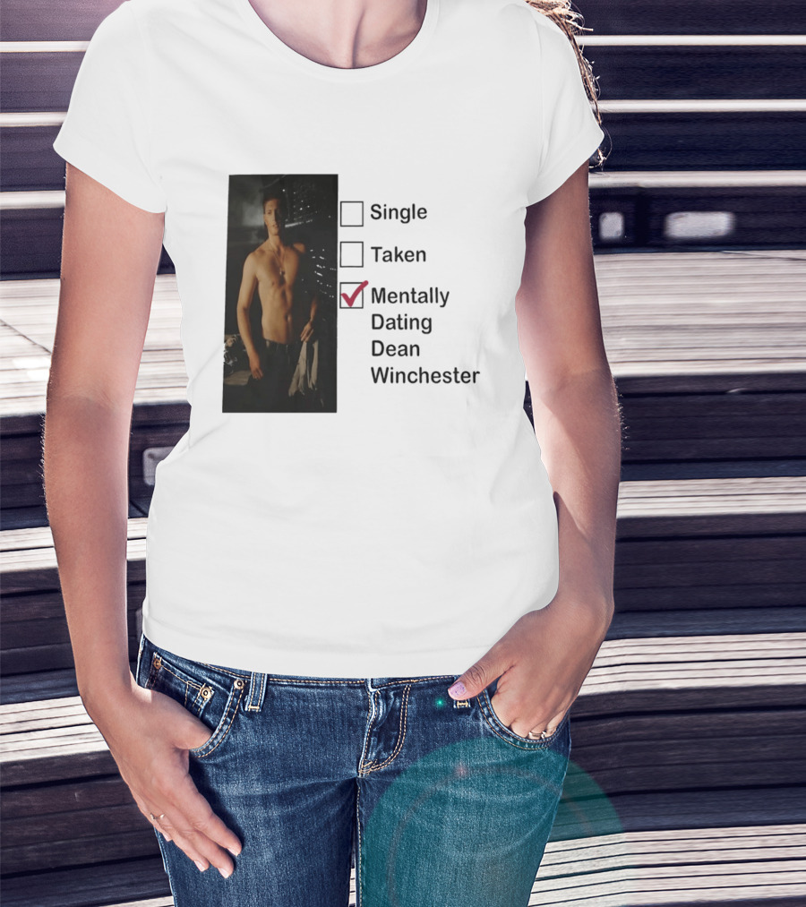Jensen Ackles Less Mentally Dating Dean Winchester Single Taken Checked T-Shirt