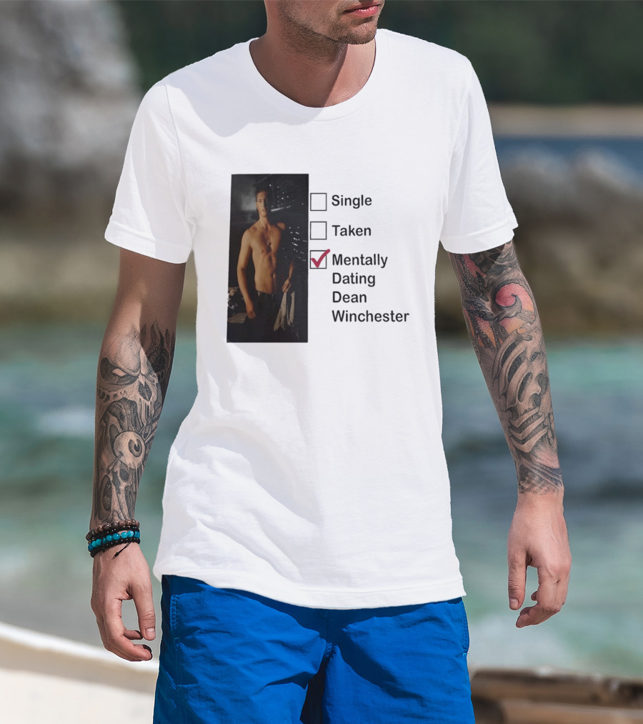 Jensen Ackles Less Mentally Dating Dean Winchester Single Taken Checked T-Shirt