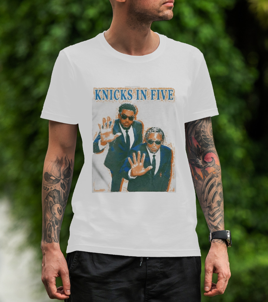 Knicks In Five Mikal Bridges Og Anunoby Players In Suits T-Shirt