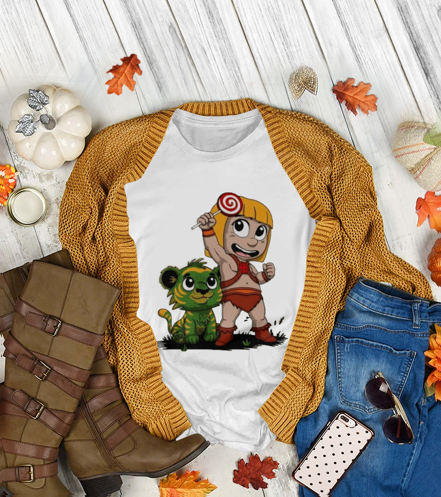 Master of Kindergarten He Man Chibi with Tiger and Lollipop T-Shirt