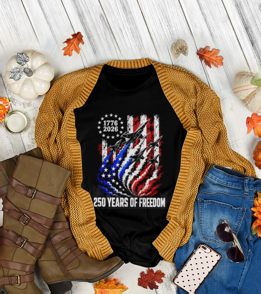 USA 1776 2026 Jet 250 Years of Freedom Patriotic Stars and Stripes T-Shirt