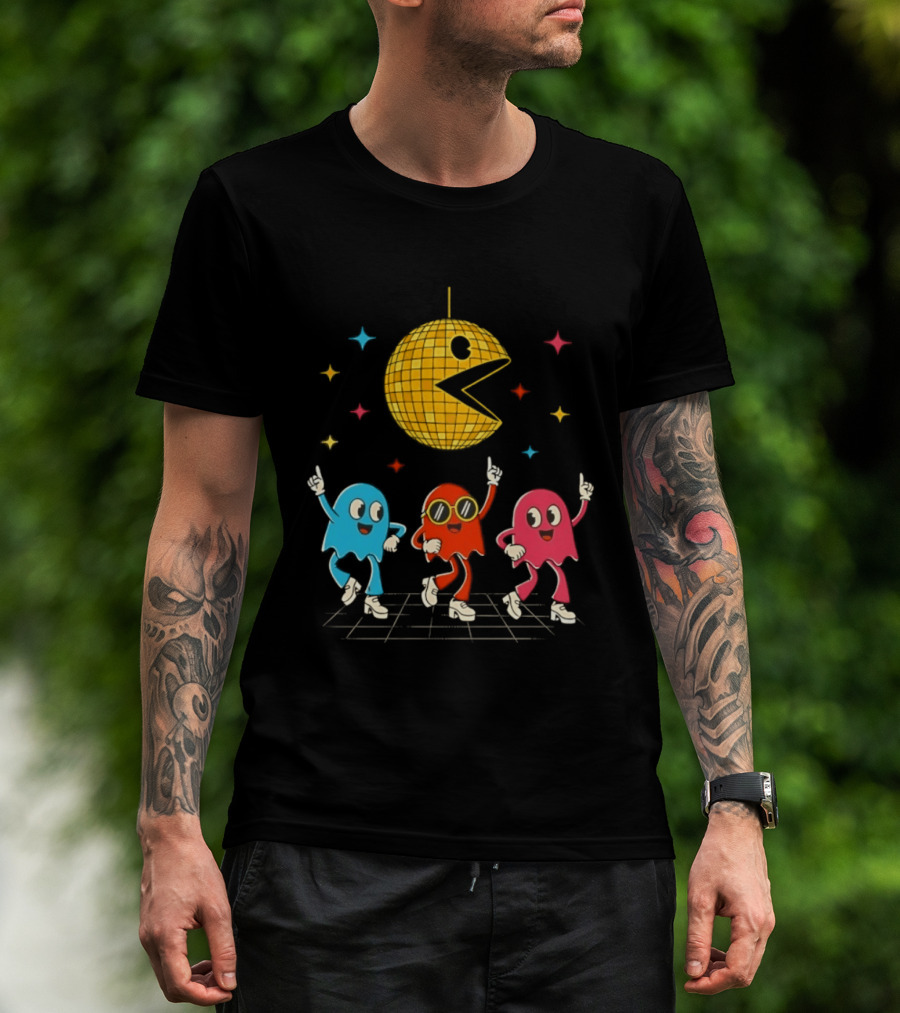 Pac Man Disco Ball And Ghosts Dance Arcade Party T-Shirt