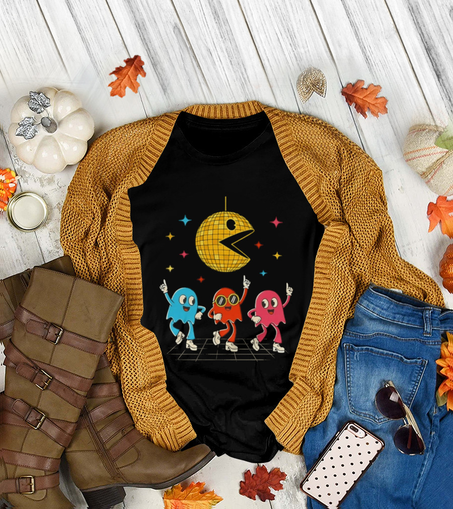 Pac Man Disco Ball and Ghosts Dance Arcade Party T-Shirt