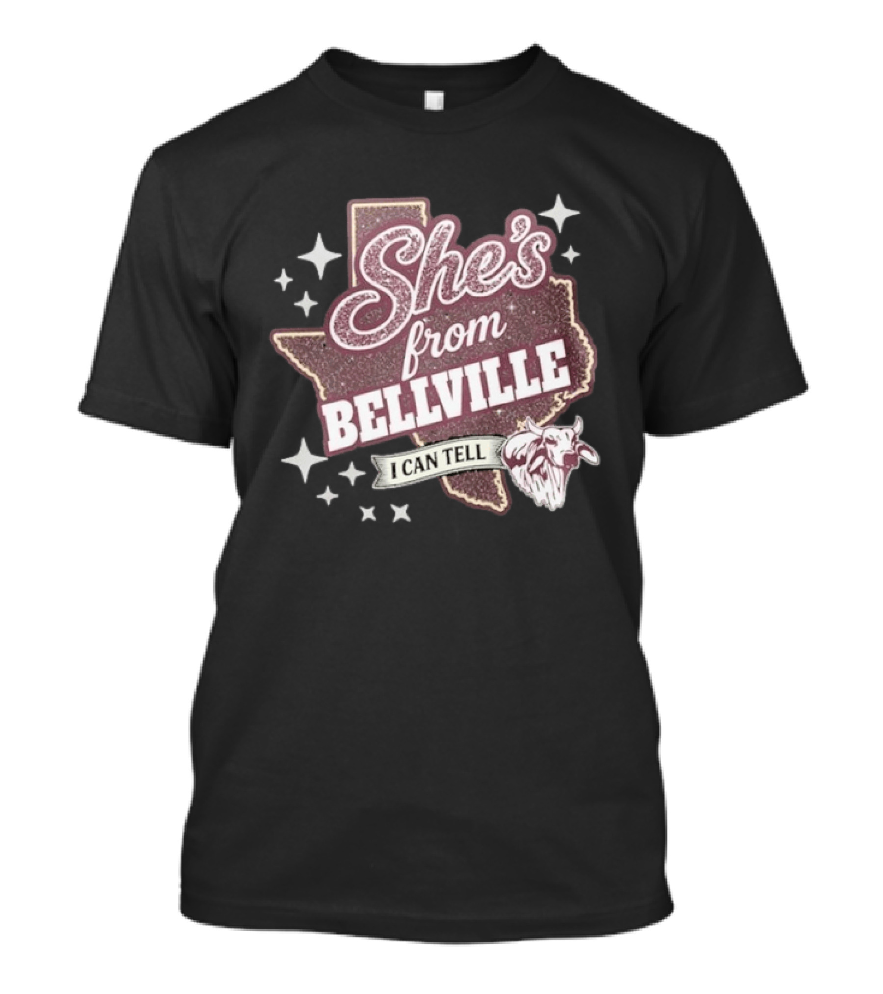 She's From Bellville I Can Tell Texas Map Stars Cowhead T-Shirt