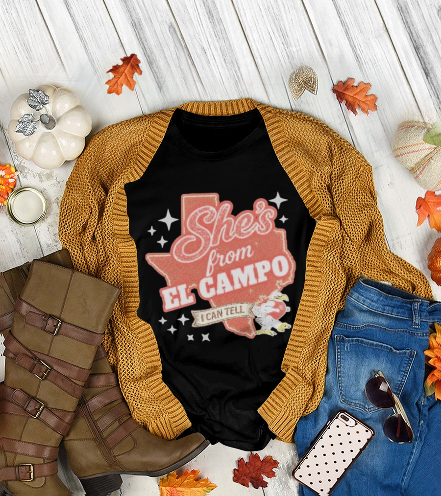She's from El Campo I Can Tell Texas Outline Football T-Shirt