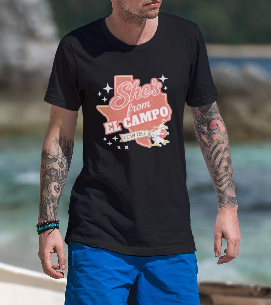 She's From El Campo I Can Tell Texas Outline Football T-Shirt