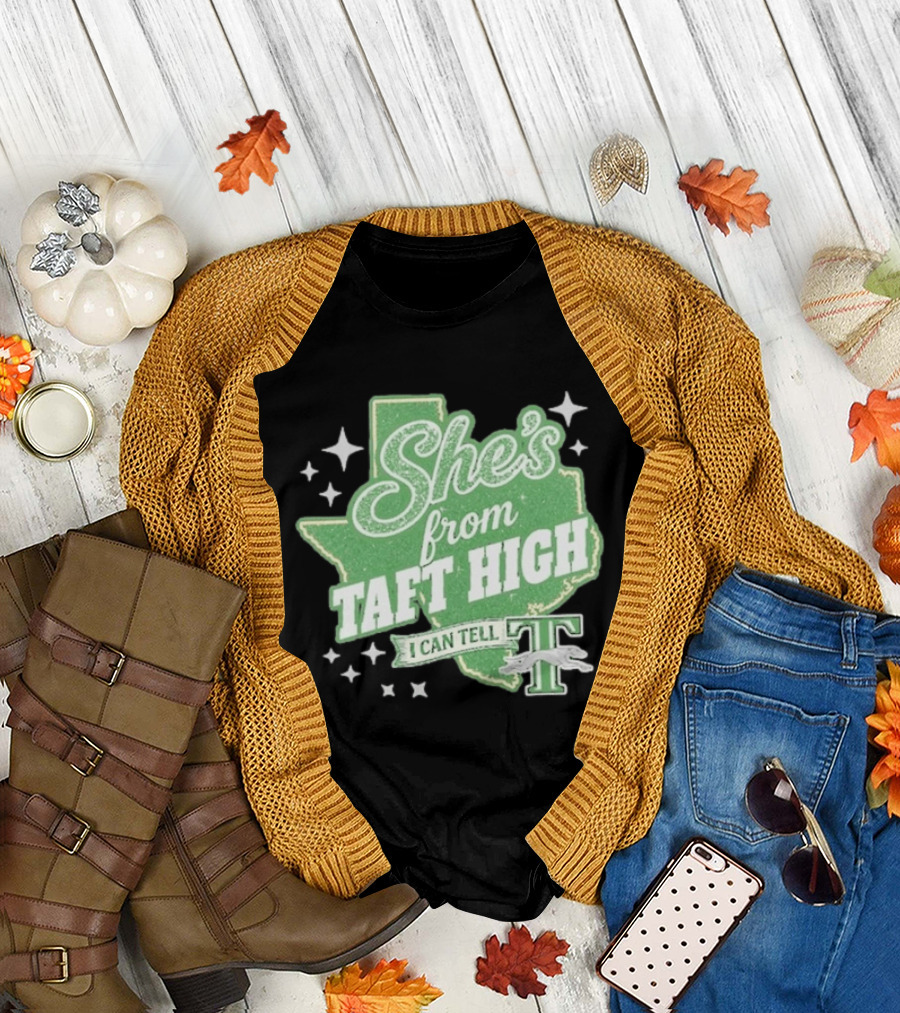 She's From Taft High I Can Tell With Stars And Sparkle Texas Map T-Shirt