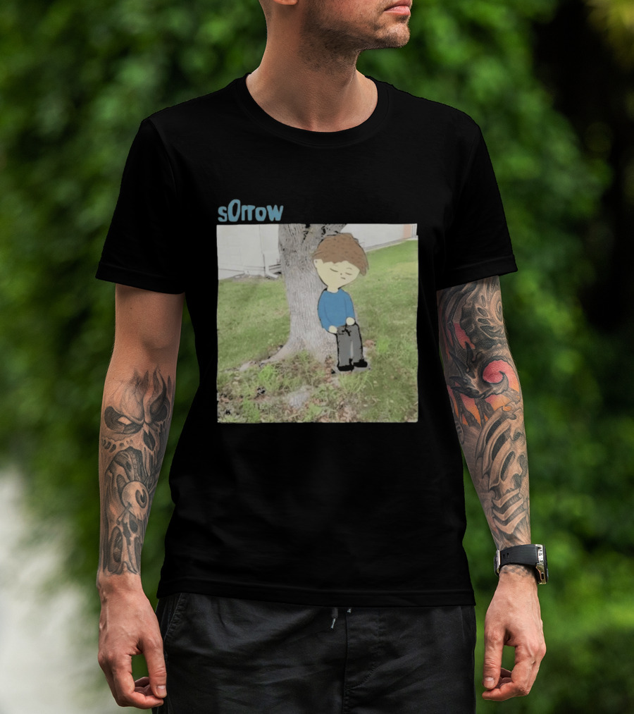 Sorrow Unhappy Sad Boy Leaning Against Tree T-Shirt