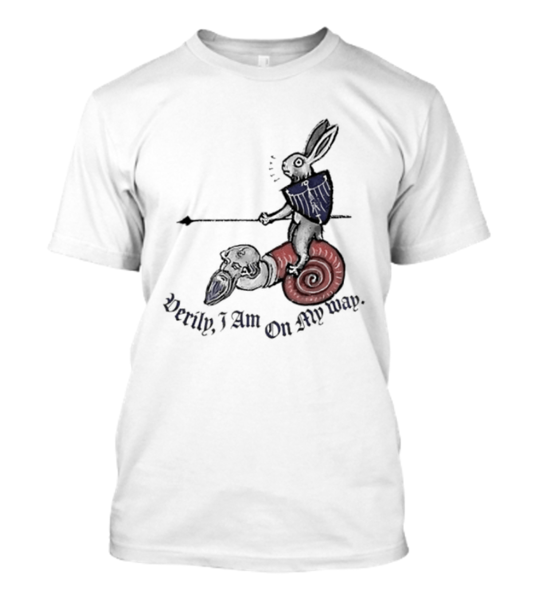 Verily I Am On My Way Knighted Rabbit Snail Medieval Marginalia T-Shirt