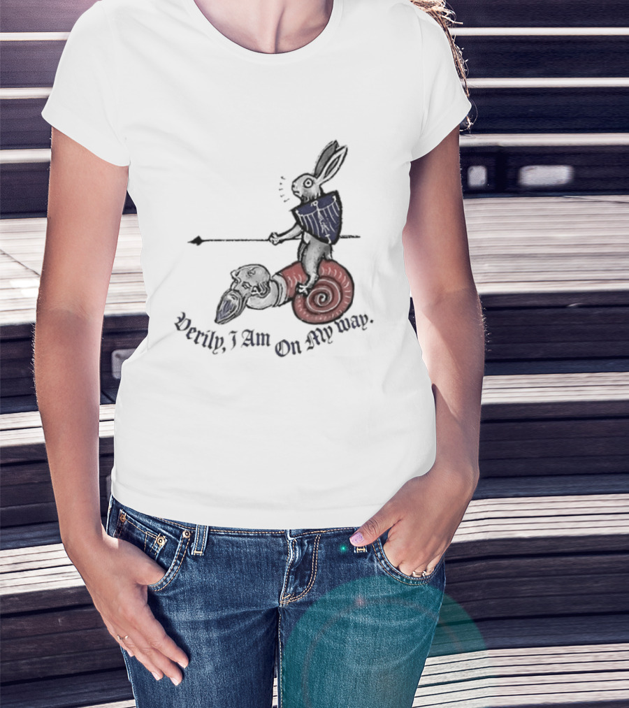 Verily I Am On My Way Knighted Rabbit Snail Medieval Marginalia T-Shirt